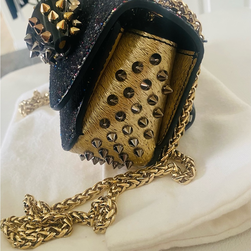 Christian Louboutin Multicolor Tweed Spike-Embellished Crossbody with Gold Chain - Picture 3 of 5